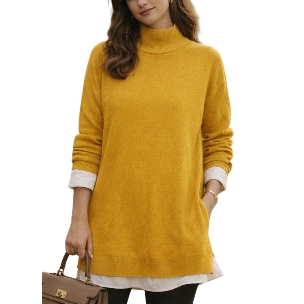Vintage Saks Fifth Avenue Oversized Mock Sweater L Yellow Retro Ivy League Indie